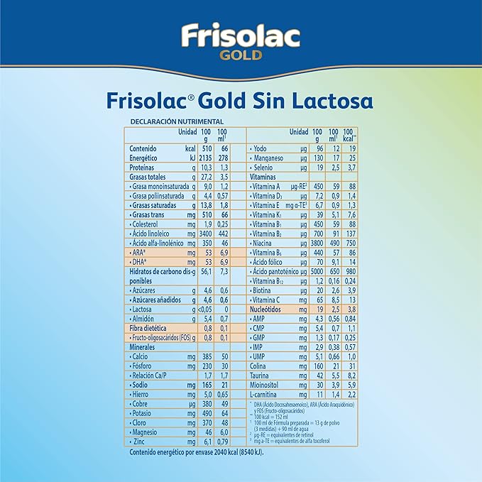 Frisolac Gold Sin Lactosa Lata 400 gr